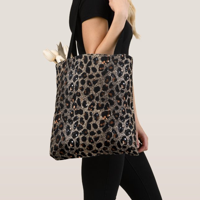 Luxury Glitter Brown Black Gold Leopard Pattern Tygkasse (Närbild)