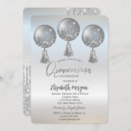 Luxury Glitter Dricks Balloons Silver Quinceañera Inbjudningar
