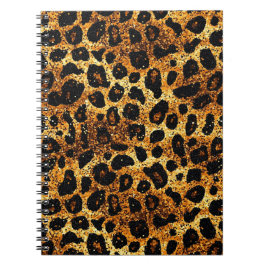 Luxury Glitter Gold Brown Rust Leopard Pattern Anteckningsbok