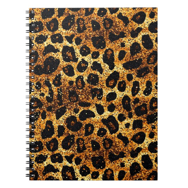 Luxury Glitter Gold Brown Rust Leopard Pattern Anteckningsbok (Framsidan)
