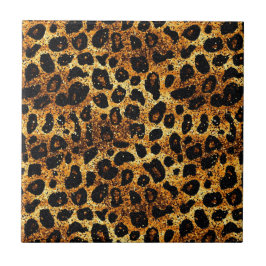Luxury Glitter Gold Brown Rust Leopard Pattern Kakelplatta