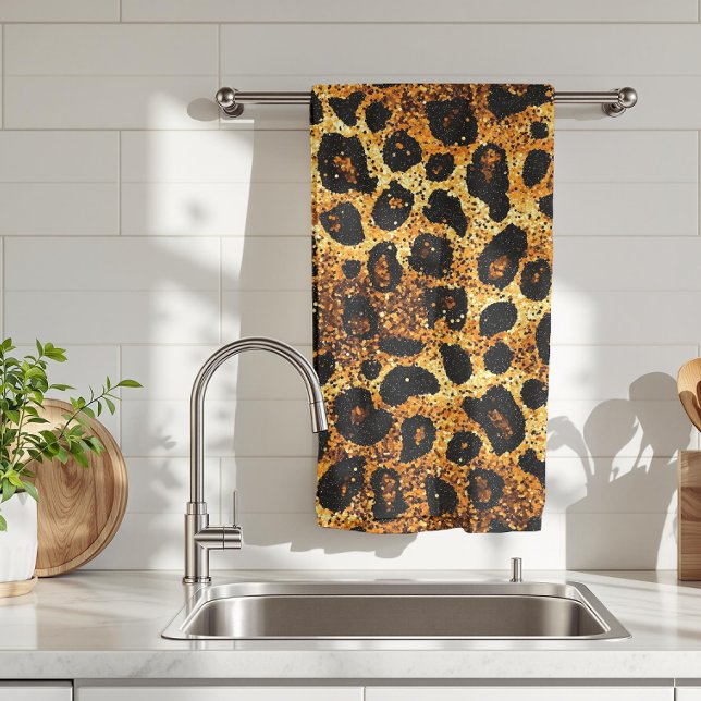 Luxury Glitter Gold Brown Rust Leopard Pattern Kökshandduk (Skapare uppladdad)