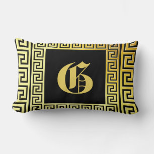 Luxury glitter greek nyckel monogramme guld l blac lumbarkudde