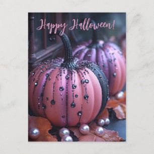 Luxury Glitter Pumpkins Halloween Greeting Card Vykort