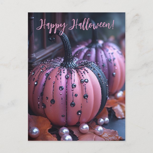 Luxury Glitter Pumpkins Halloween Greeting Card Vykort (Framsida)