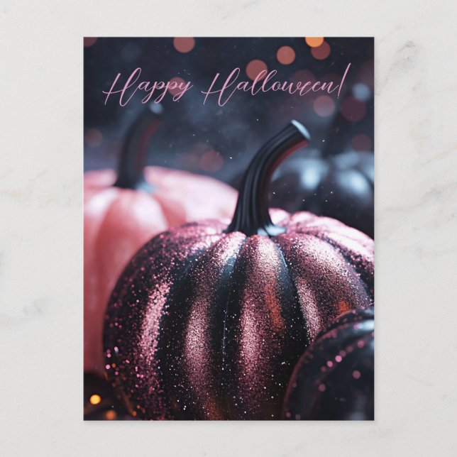 Luxury Glitter Pumpkins Halloween Greeting Card Vykort (Framsida)