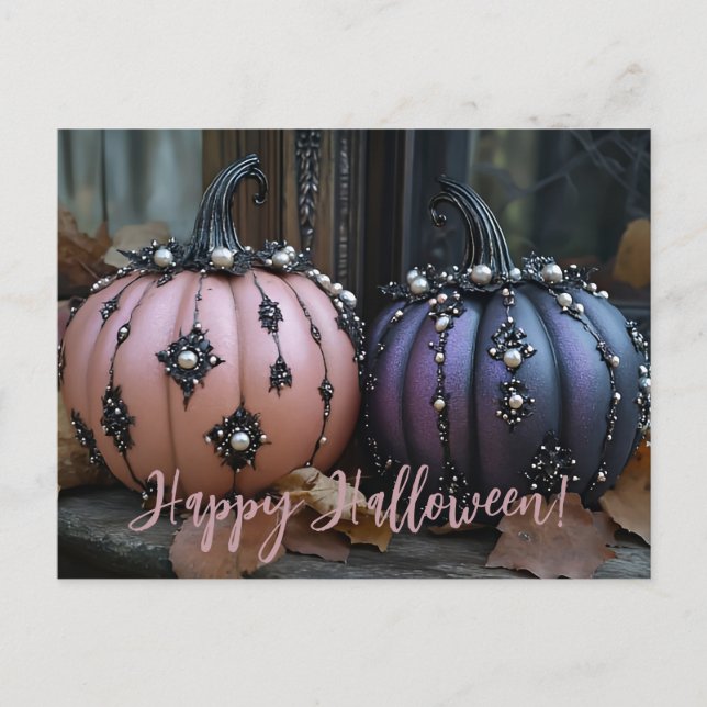 Luxury Glitter Pumpkins Halloween Greeting Card Vykort (Framsida)