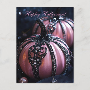 Luxury Glitter Pumpkins Halloween Greeting Card Vykort