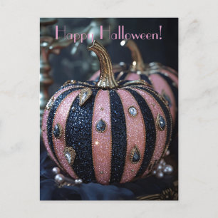 Luxury Glitter Pumpkins Halloween Greeting Card Vykort