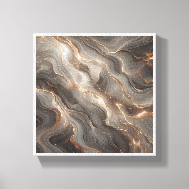 Luxury Glowing Gold Marble Abstract - Radiant Grey Canvastryck (Framsida)