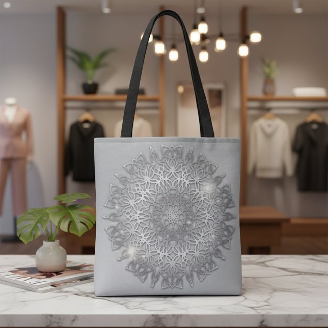 Luxury Glowing Sparkling Silver Metallic Mandala Tygkasse (Skapare uppladdad)