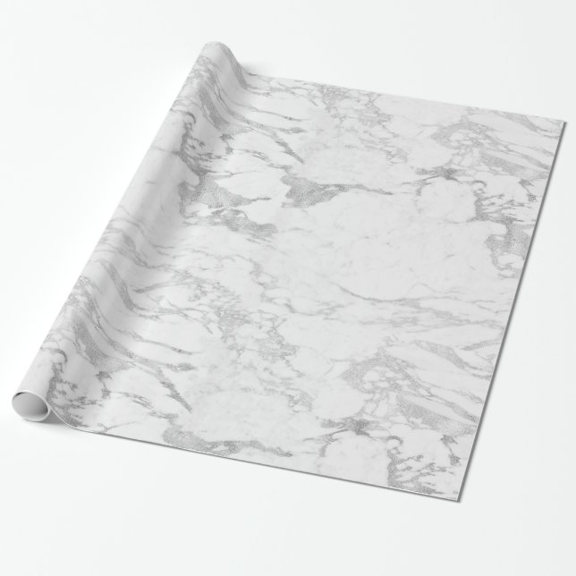 Luxury Gnistra Silver Foil Marble Presentpapper (Utrullad)