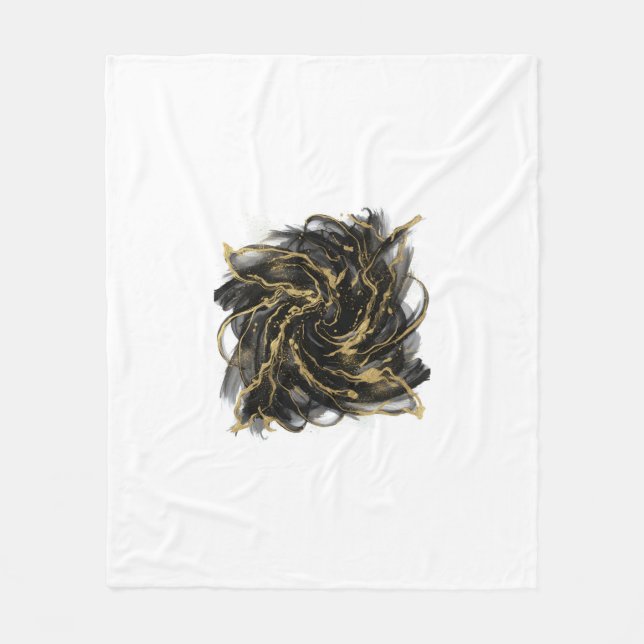 Luxury Gold and Black Abstract Marble Ink Flow Fleecefilt (Framsidan)