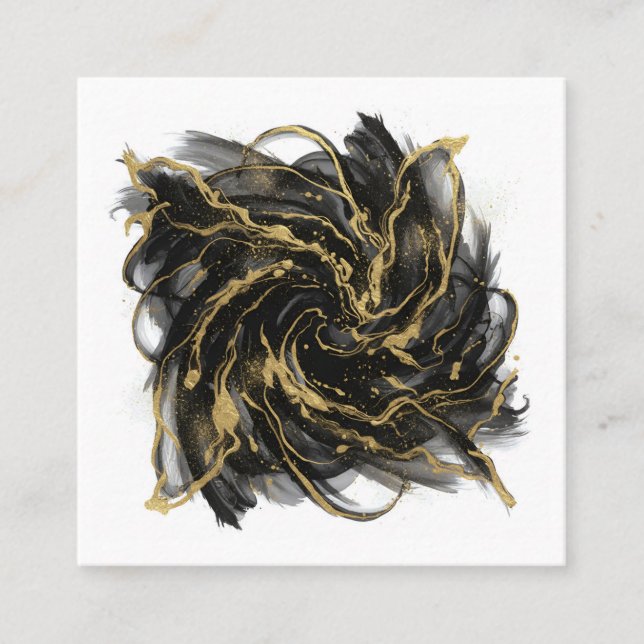 Luxury Gold and Black Abstract Marble Ink Flow Fyrkantigt Visitkort (Framsida)