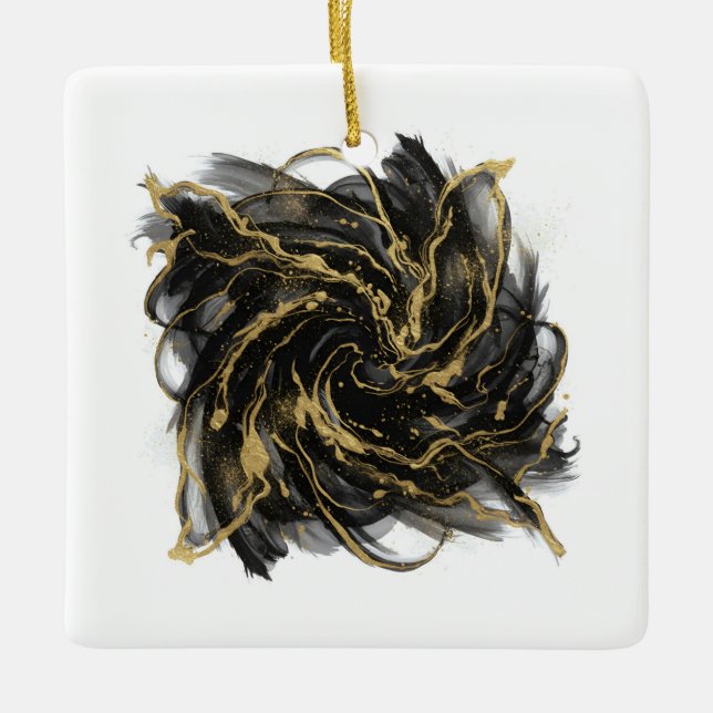 Luxury Gold and Black Abstract Marble Ink Flow Julgransprydnad Keramik (Framsida)