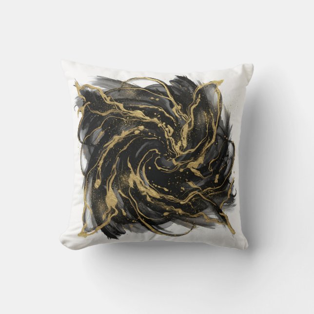 Luxury Gold and Black Abstract Marble Ink Flow Kudde (Framsida)