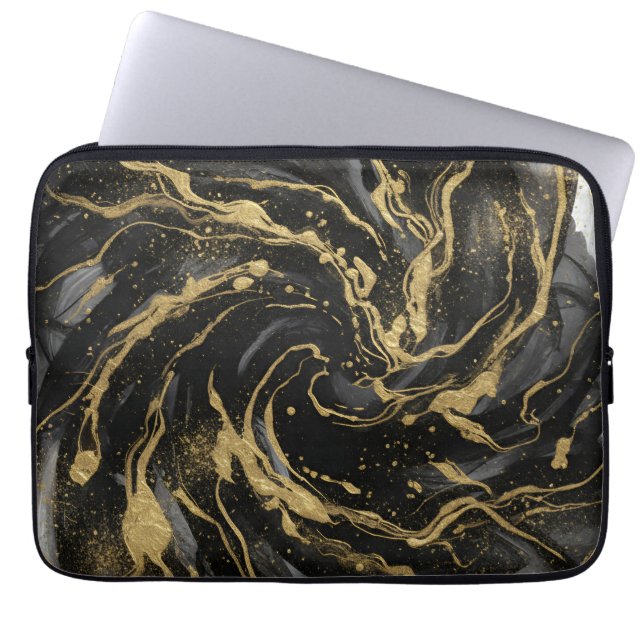 Luxury Gold and Black Abstract Marble  Laptop Fodral (Framsidan)