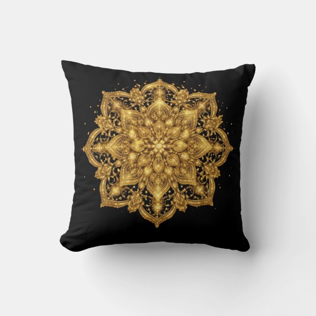 Luxury Gold and Black Mandala Throw Pillow Kudde (Framsida)