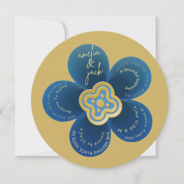 Luxury Gold and Navy Blue Floral Wedding Inbjudningar