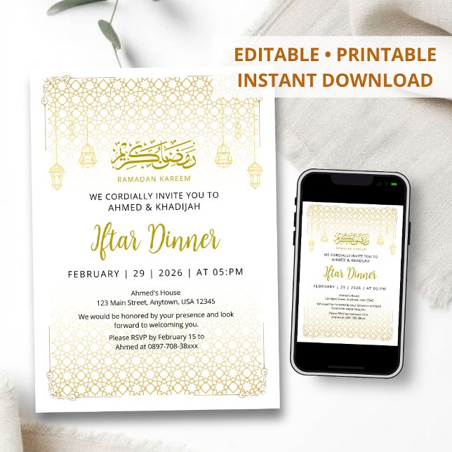 Luxury Gold Arabesque Pattern Iftar Invitation Inbjudningar (Skapare uppladdad)