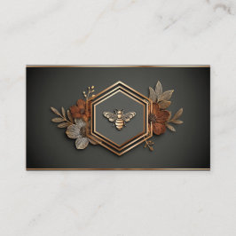 Luxury Gold Bee Hexagon Floral Midnight Black Visitkort