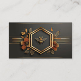 Luxury Gold Bee Hexagon Floral Midnight Black Visitkort