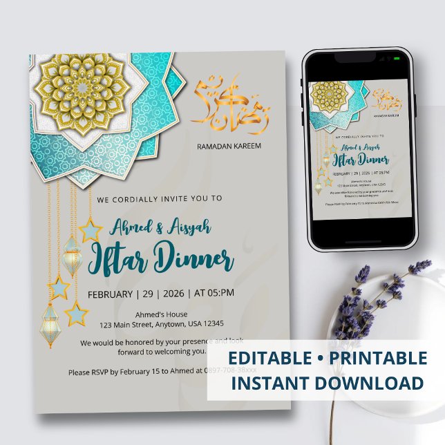 Luxury Gold & Blue Ramadan Iftar Invitation Inbjudningar (Skapare uppladdad)