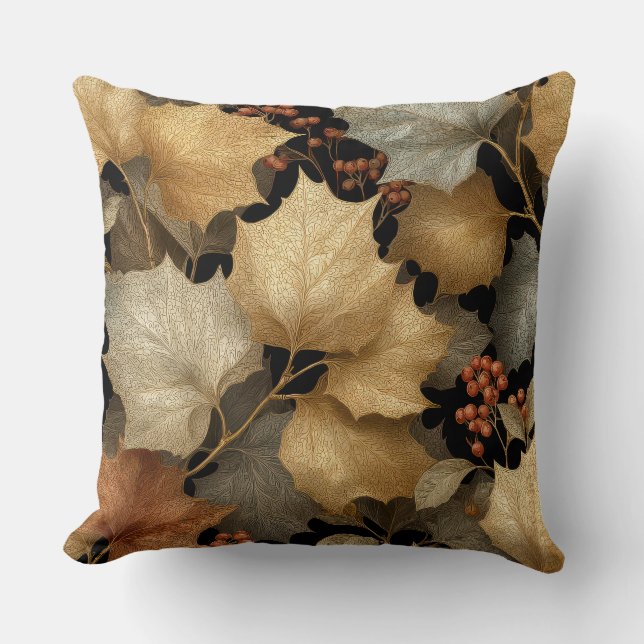 Luxury Gold Botanical Leaves Throw Pillow Kudde (Framsida)