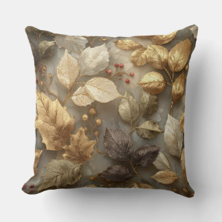 Luxury Gold Botanical Leaves Throw Pillow Kudde
