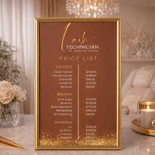 Luxury Gold & Brown Lash Tech Price List  Poster (Skapare uppladdad)