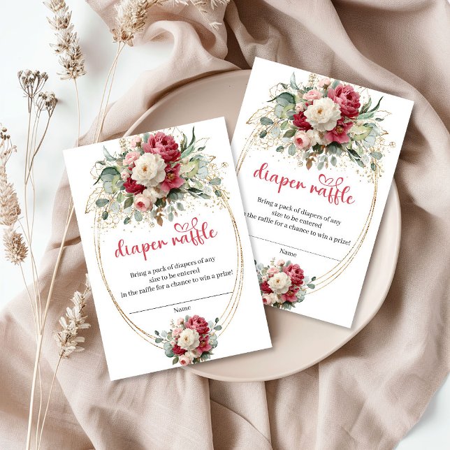 Luxury Gold Burgundy Floral Diaper Raffle Insert Tilläggskort (Luxury Gold Burgundy Floral Diaper Raffle Insert)