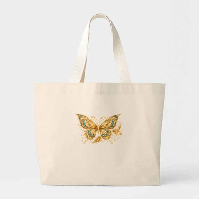 Luxury Gold Butterfly – Elegant Turquoise Accent  Jumbo Tygkasse (Framsidan)