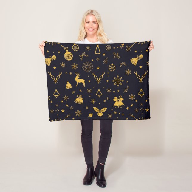 Luxury Gold Christmas Pattern Fleece Blanket (På plats)