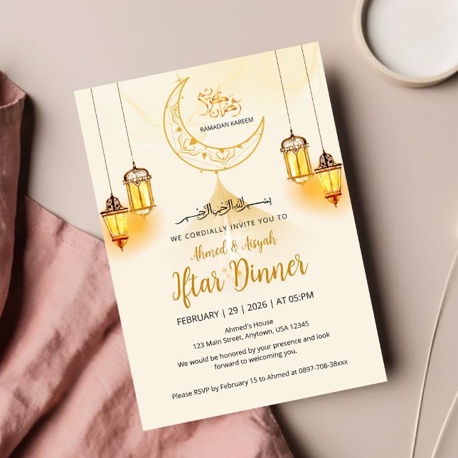 Luxury Gold Crescent Ramadan Iftar Invitation Inbjudningar (Skapare uppladdad)