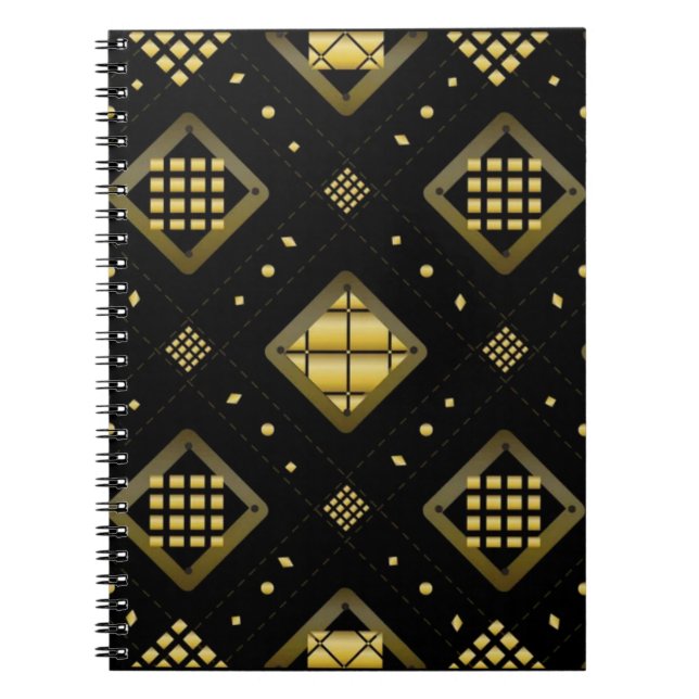 Luxury Gold Diamond Geometric Pattern on Black Anteckningsbok (Framsidan)