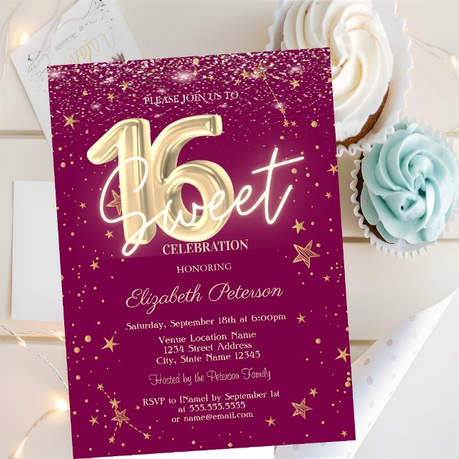 Luxury Gold Diamonds Stars Purple Sweet 16 Inbjudningar (Skapare uppladdad)