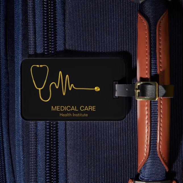 Luxury Gold ECG Wave EKG Line Medical Stethoscope Bagagebricka (Framsida Insitu 4)