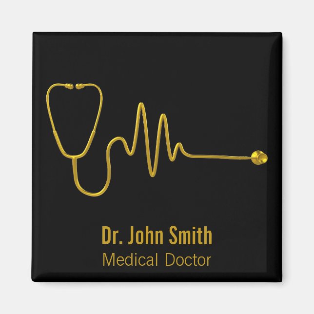 Luxury Gold ECG Wave EKG Line Stethoscope Medical Magnet (Framsidan)
