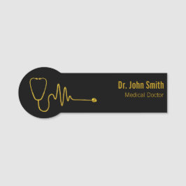Luxury Gold ECG Wave EKG Line Stethoscope Medical Namnbricka