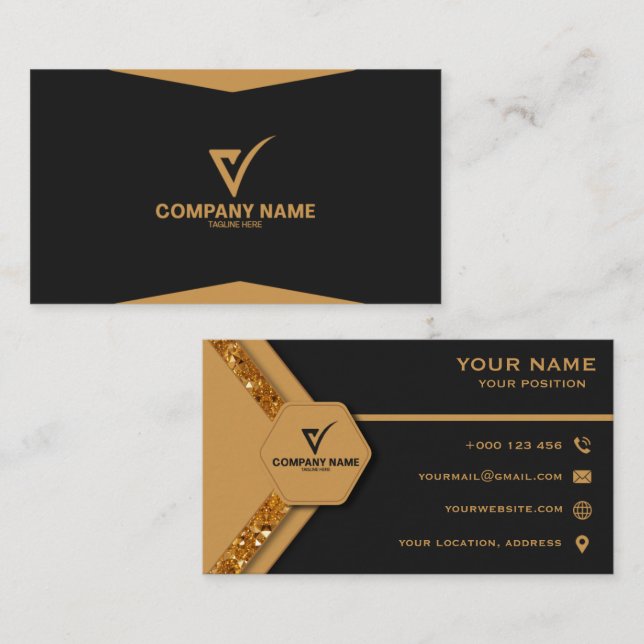 Luxury Gold Elegant Business Card Professional Visitkort (Fram/baksida)