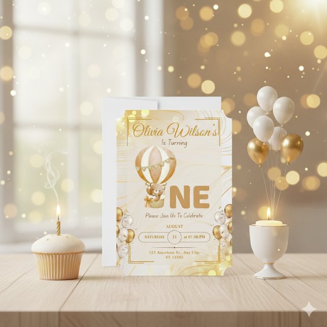 Luxury Gold First Birthday Elegant Baby Party Inbjudningar (Skapare uppladdad)
