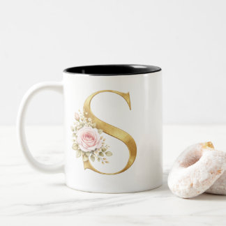 Luxury Gold Floral Letter S Monogram Två-Tonad Mugg