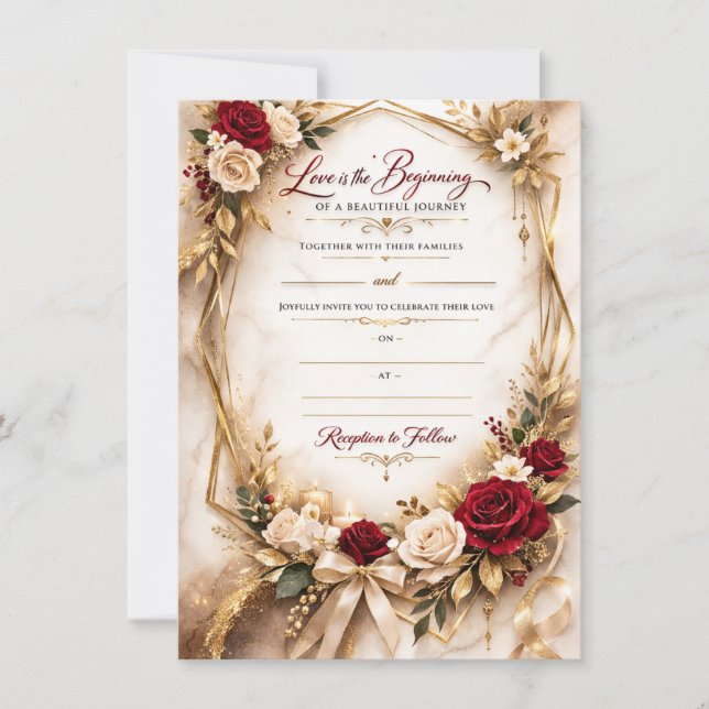 Luxury Gold Floral Wedding Invitation Card Kort (Framsida)