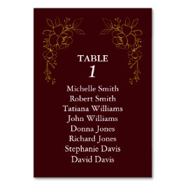 Luxury Gold Flowers Royal Deep Burgundy Wedding Bordsnummer