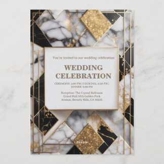 Luxury Gold Foil Black Marble Wedding Invitation Inbjudningar