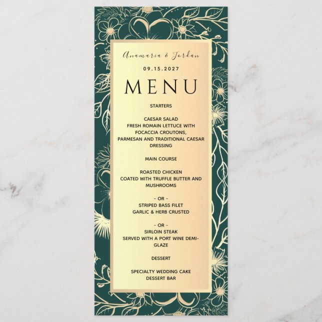 Luxury Gold Foil Bröllop Menu Meny (Framsida)