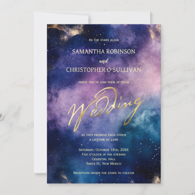 Luxury Gold Foil Starry Night Bröllop Inbjudningar (Framsida)