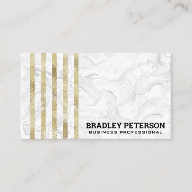 Luxury Gold Foil Stripe Mönster | Marble Visitkort (Framsida)