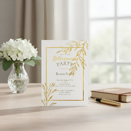 Luxury Gold Foil White Retirement Invitation Elega Inbjudningar