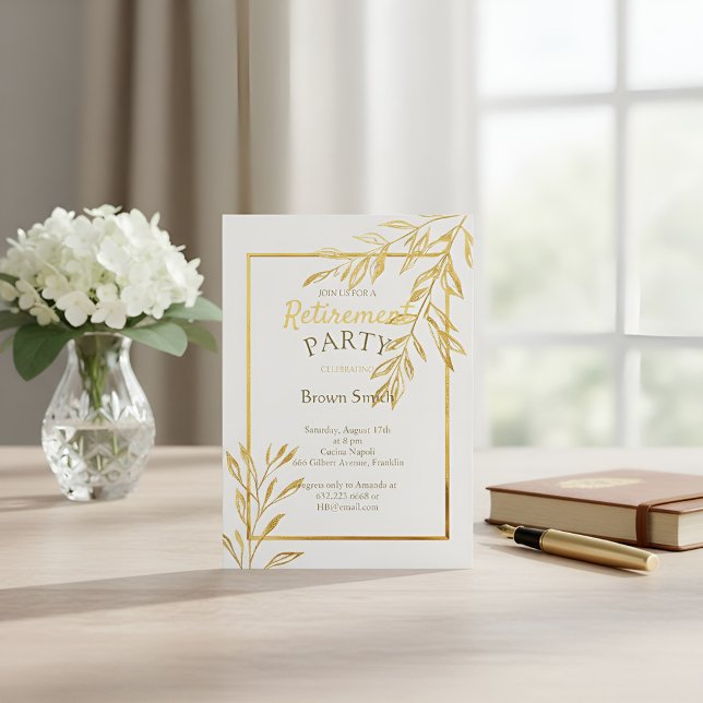 Luxury Gold Foil White Retirement Invitation Elega Inbjudningar (Skapare uppladdad)